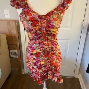 Vibrant Floral Ruched Dress